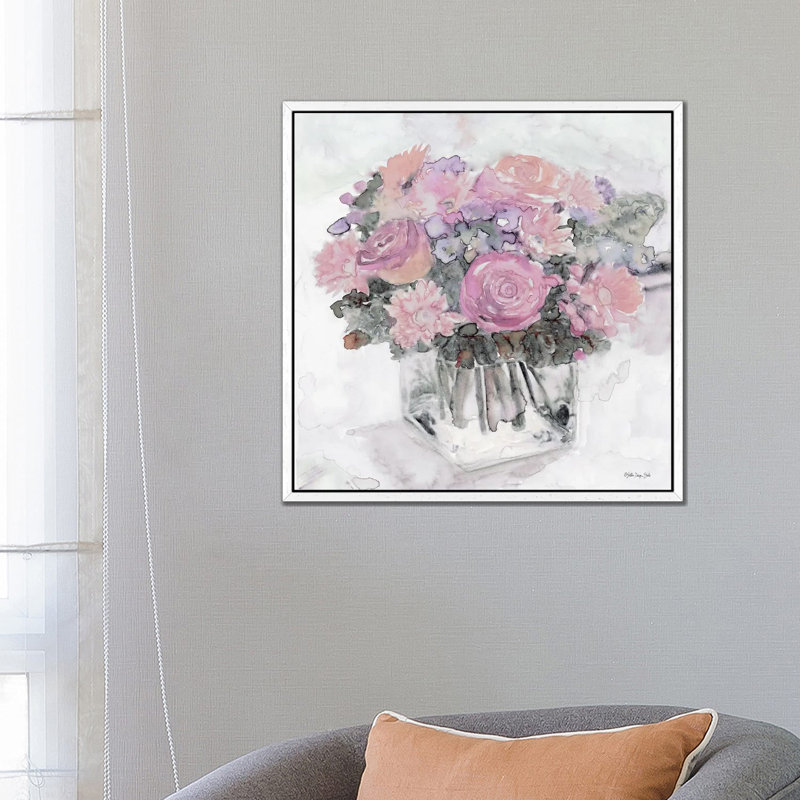 Bouquet In Glass by Stellar Design Studio - Painting on Canvas, 66.04 cm H x 66.04 cm W, White Floater Frame
