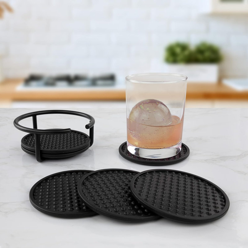 6 sous-verres imperméables et flexibles, sous-verres pour boissons chaudes et froides, 1 ensemble, noir