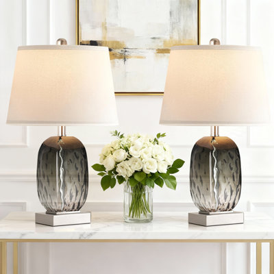 Ensemble de 2 lampes de table 22 po en verre gris moderne avec ports USB A + C, lampe de chevet à commande tactile, lampes de chambre à intensité variable à 3 voies, ampoules incluses
