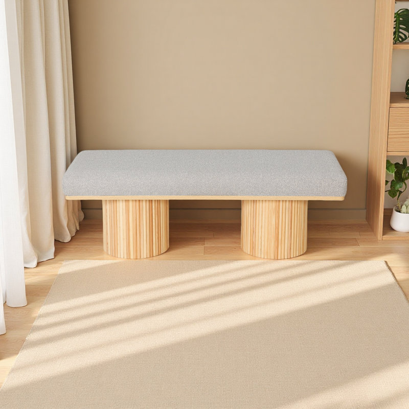 Banc rembourré avec pieds en tissu Boucle, Naturel