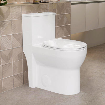 17" ADA Compliant One-piece Toilet Dual Flush Ceramic Toilet Soft Close White Toilet with Comfort Chair Height Seat