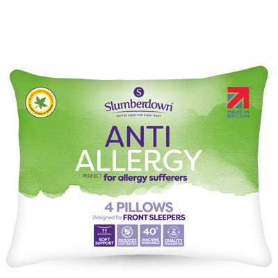 Slumberdown Anti Allergy Pillow, Soft Support, 4 Pack
