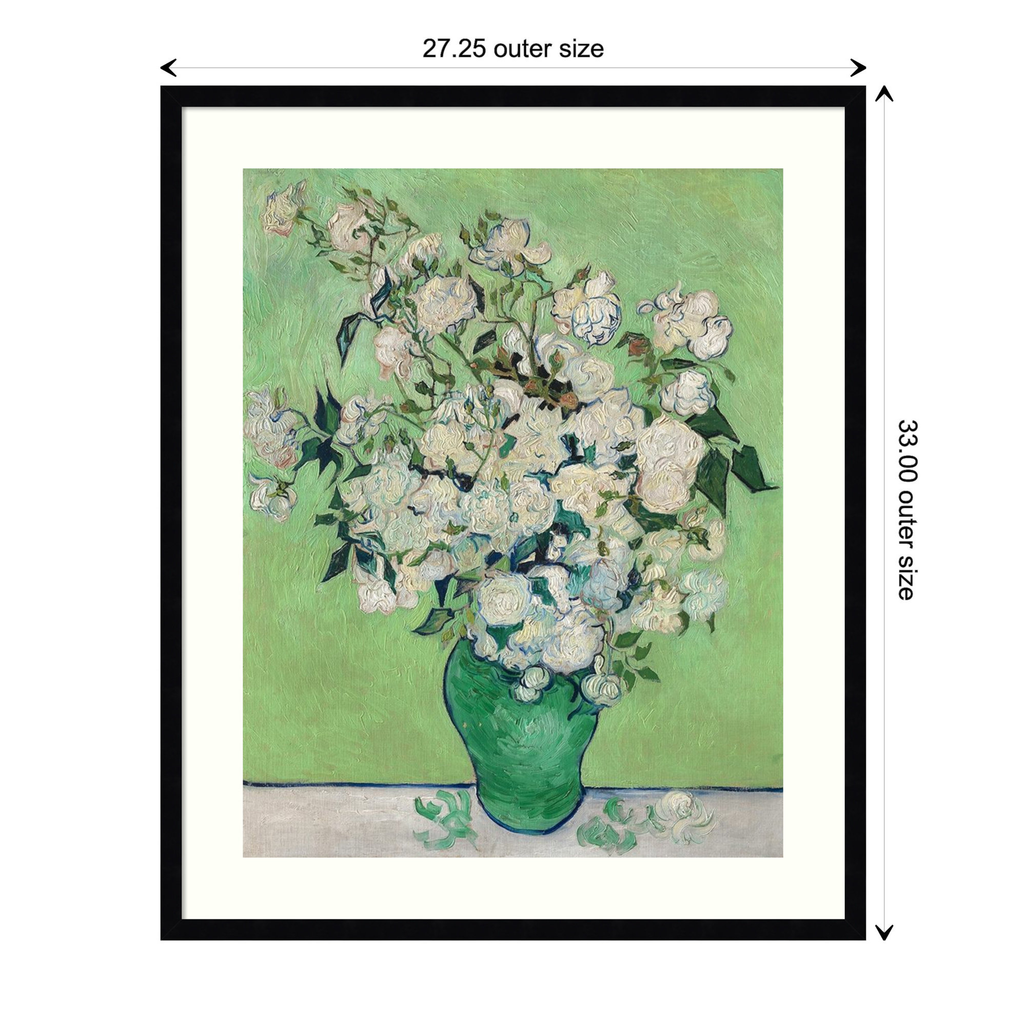 Roses by Vincent Van Gogh, 33.07" H x 27.32" W x 0.88" D, Black