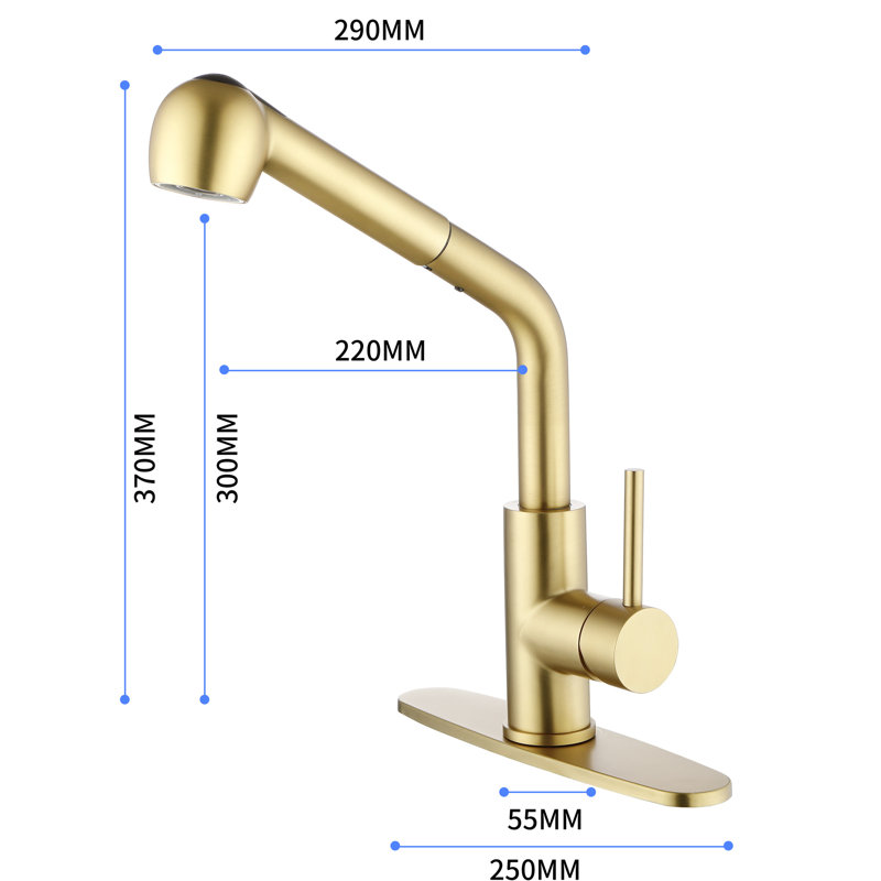 Robinet de cuisine en acier inoxydable doré avec douchette extractible - Robinet avec fonction d'économie d'eau Conception simple et fraîche pour éviers assortis faciles