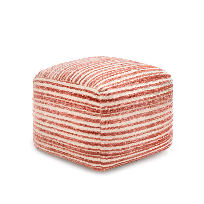 Maryann 16" Red Upholstered Pouf Ottoman, Red
