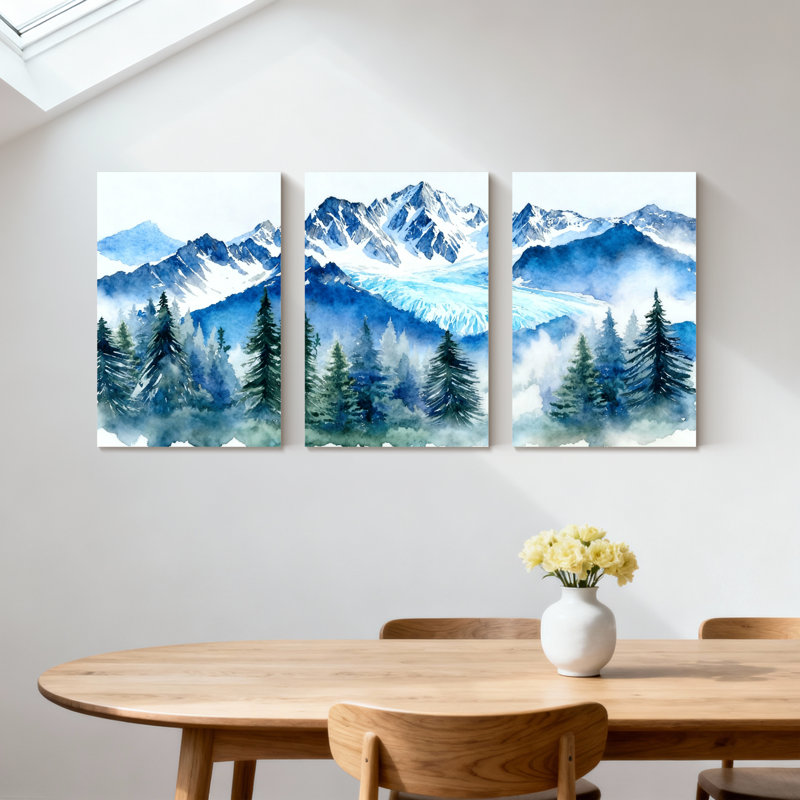 «Landscape & Nature Mountain Peaks Forest Lake Reflection», ensemble de 3 impressions sur toile, H 30 po x l 60 po