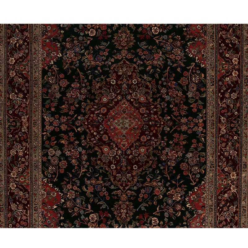 Tapis rouge / noir en laine noué à la main de conception unique 6 pi x 9 pi