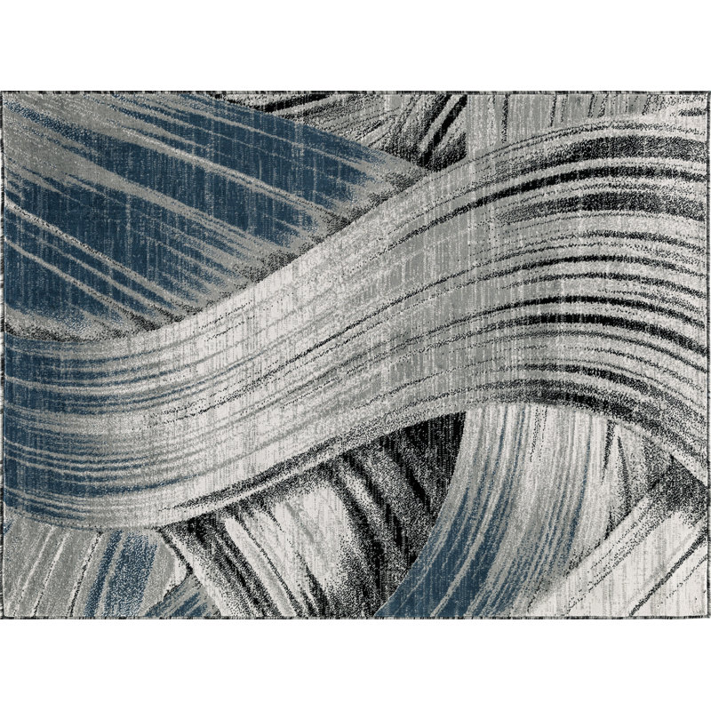 Tapis abstrait gris clair / bleu foncé / noir Cowgill, Rectangle 2 pi x 3 pi
