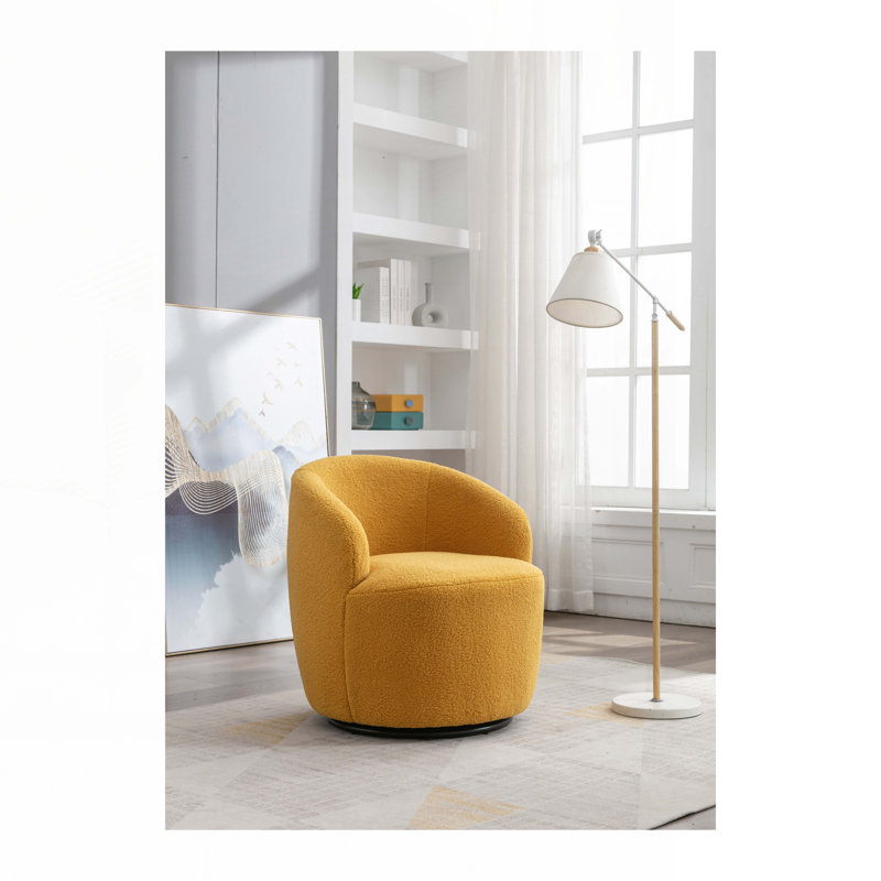 Fauteuil demi-tonneau pivotant, Tissu jaune en peluche