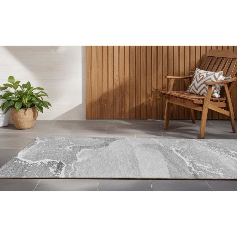 Tapis de couloir d'extérieur lavable abstrait 2 pi x 8 pi gris