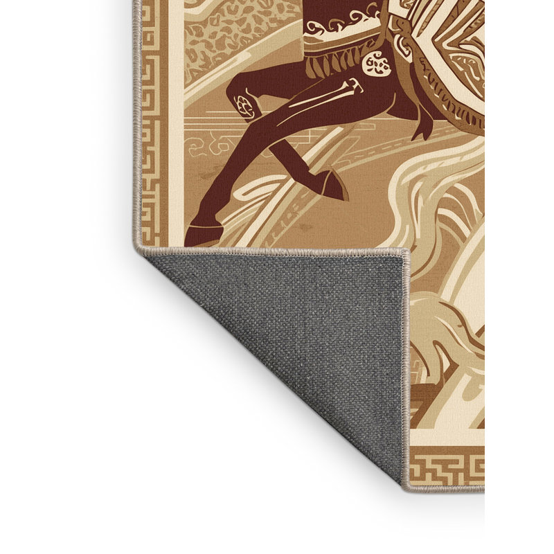 Soft Plush Durfee Mongol Horse Archer Classic Oriental Area Rug in Brown – Beige Binding, 8x12