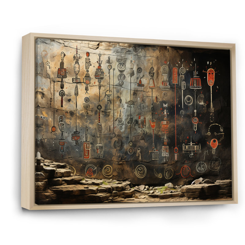 "Native Art", "Petroglyphs I" encadré sur toile, Cadre naturel flottant, H 24 po x l 32 po x P 1 po