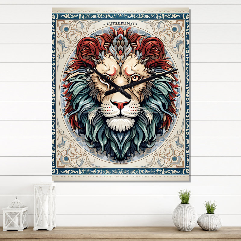Portrait d'un lion sauvage Illustration rétro I - Animaux horloge murale surdimensionnée, Petit