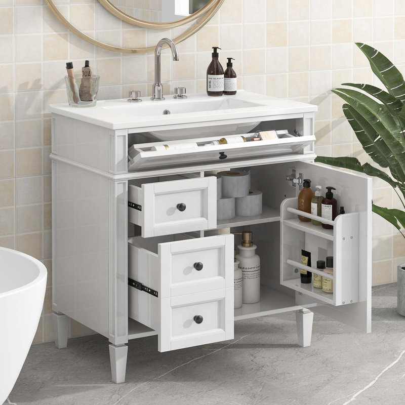 Meuble-lavabo moderne avec rangement abondant et fabrication durable, Blanc
