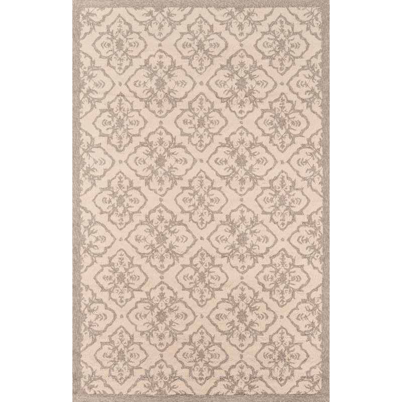 Tapis taupe crocheté à la main intérieur / extérieur Ikat, Rectangle de 5 pi x 8 pi