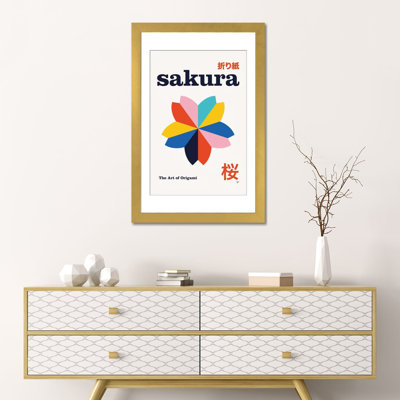 Sakura Origami géométrique, affiche, reproduction d'art murale, papier d'art encadré