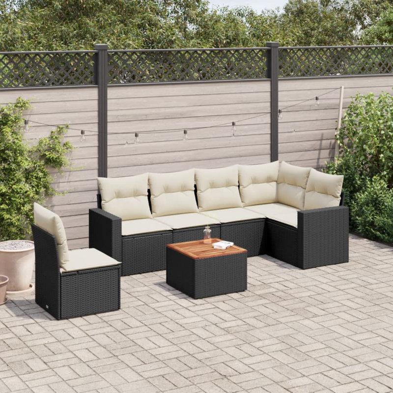 Ensemble de canapé de jardin en rotin PE noir et brun Vidaxl, grand bois d'acacia massif