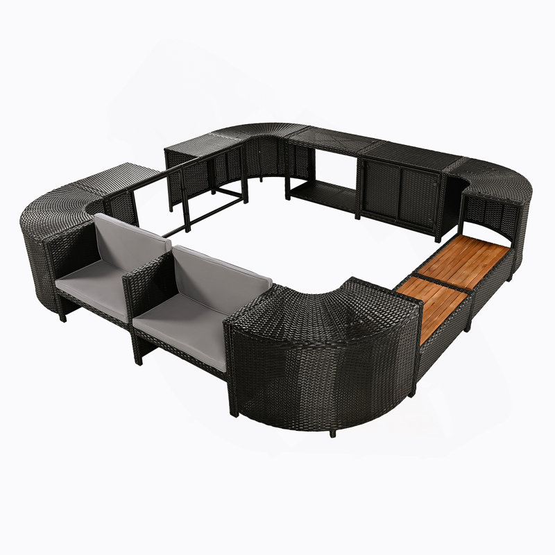 Ensemble de canapés modulaires en rotin pour l'extérieur avec cadre mini Spa, Gris