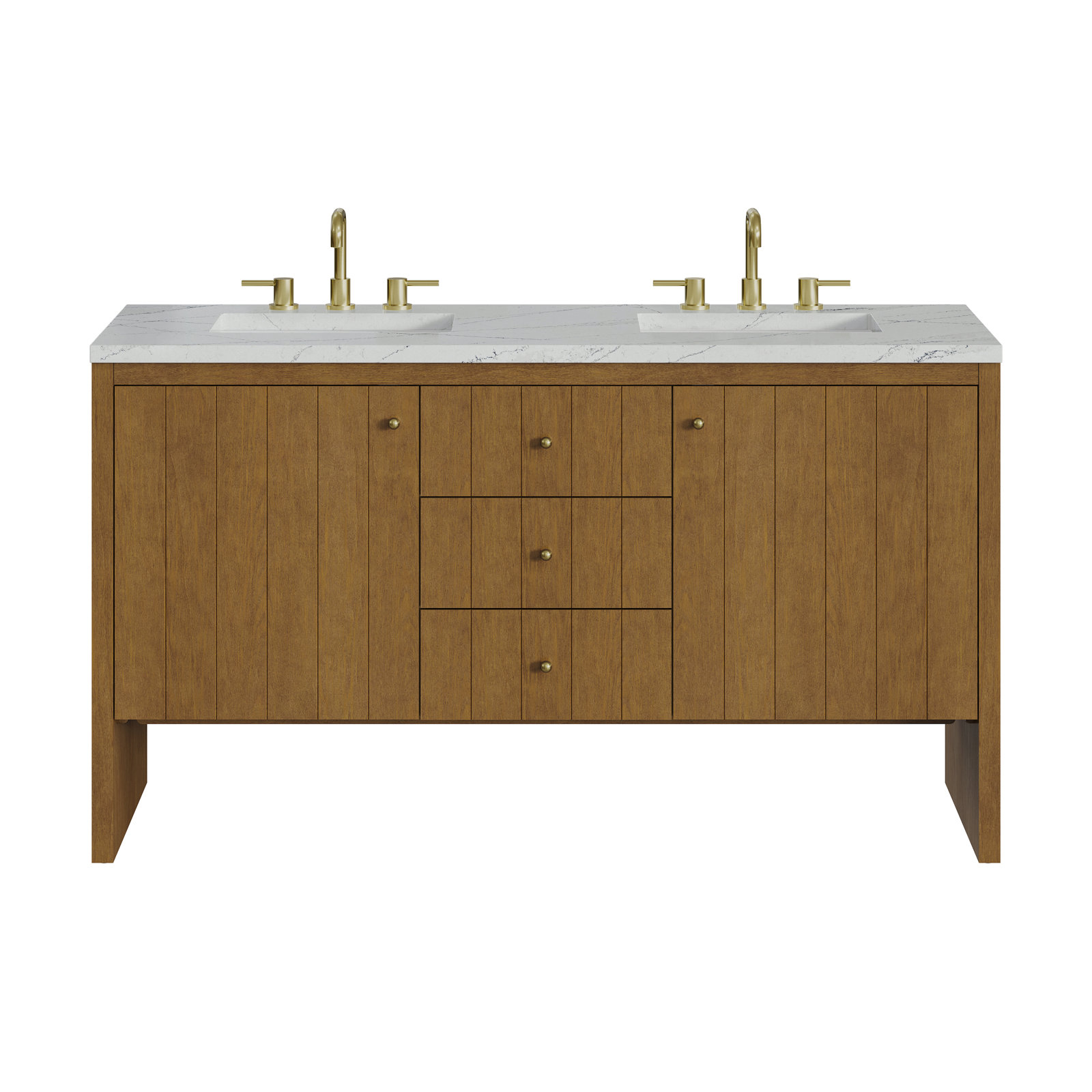 Hudson 60" Double Vanity, FreePower Wireless Charger, Ethereal Noctis, Honey Oak