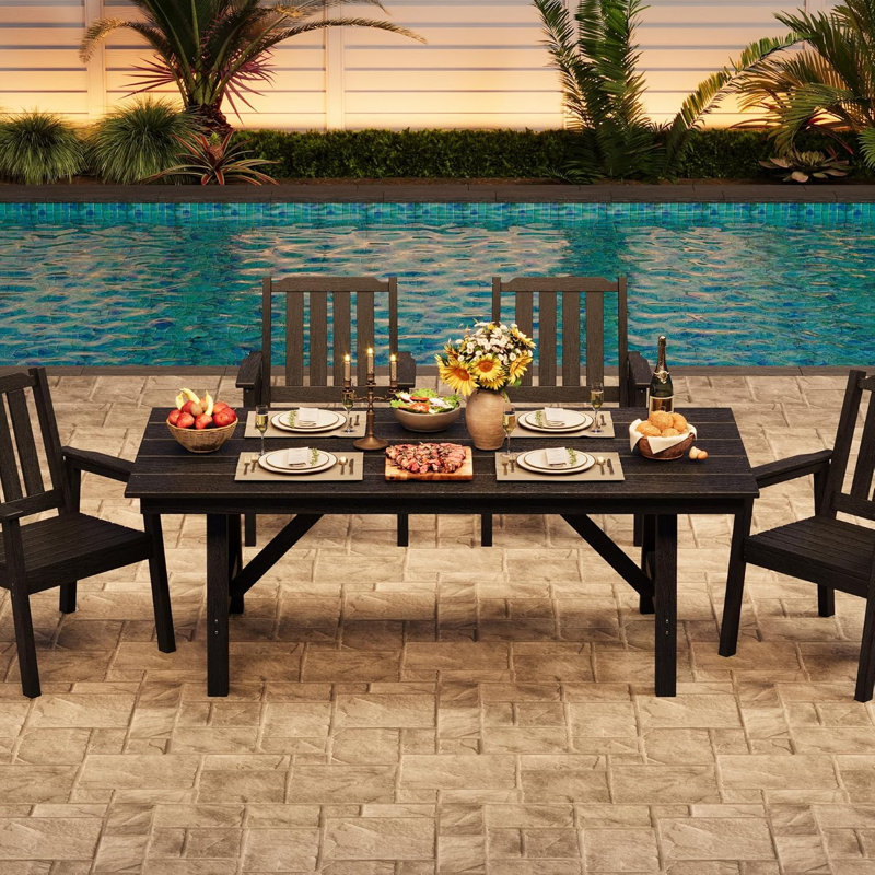 5-Piece Outdoor Patio Dining Table Set with Umbrella Hole, Outdoor HDPE Dining Table Set w/Aluminum Frame, All Weather Garden Furniture Set for Garden, Poolside, Backyard, Deck