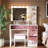 Makeup Vanity With Glass Top, 11 Hollywood Bulbs, 6 Drawers And Stool