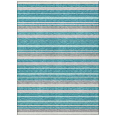 Tapis extérieur lavable rayé bleu sarcelle 5 pi x 8 pi bleu sarcelle et ivoire