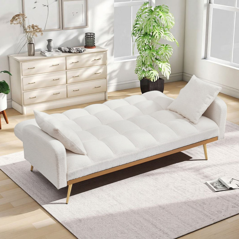 69''Modern Teddy Tufted Convertible Futon Sofa Bed, Beige Velvet