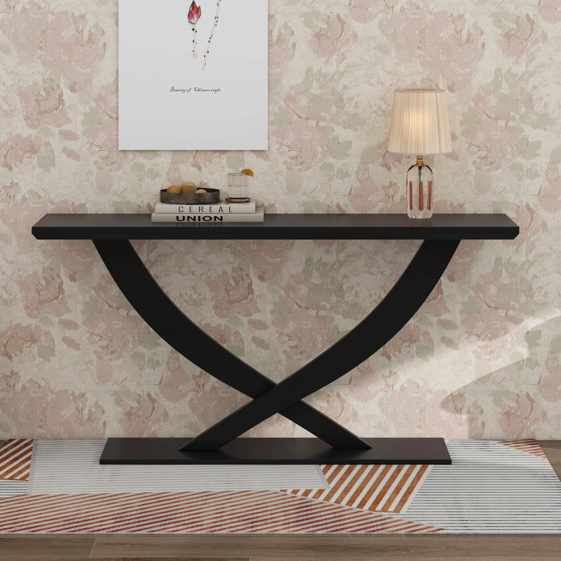 Console en bois d'acacia d'intérieur moderne avec pieds croisés Home, Noir