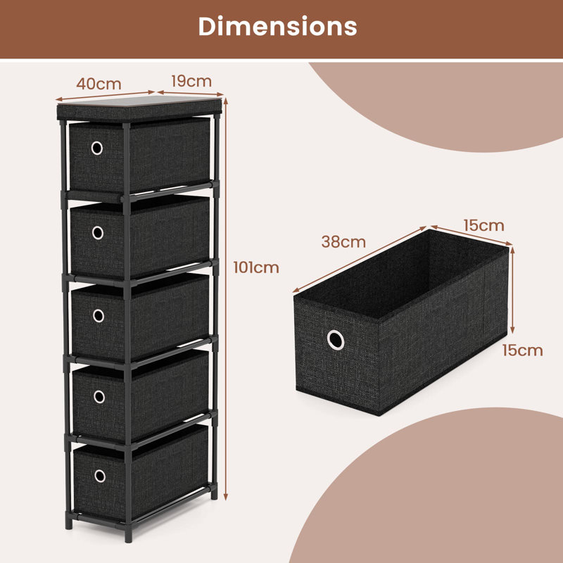 40 cm W Chest of 5 Drawers, Black