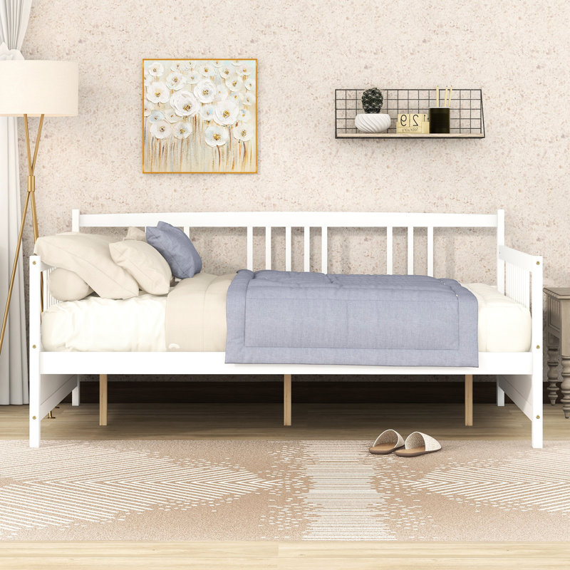 Lit de jour blanc avec pieds de soutien, multifonctionnel pour la chambre à coucher et l'espace de vie, rangement supplémentaire fourni en blanc, structure solide, pour la chambre, l'installation