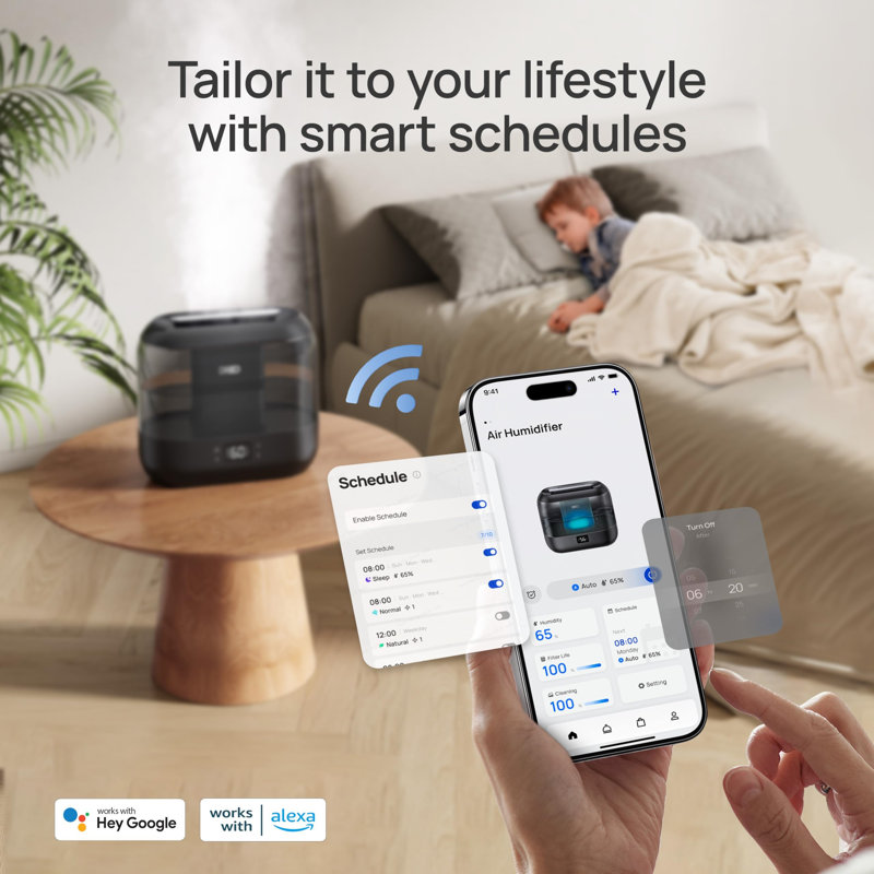 Smart Black and Clear Ultrasonic Humidifier with App Control