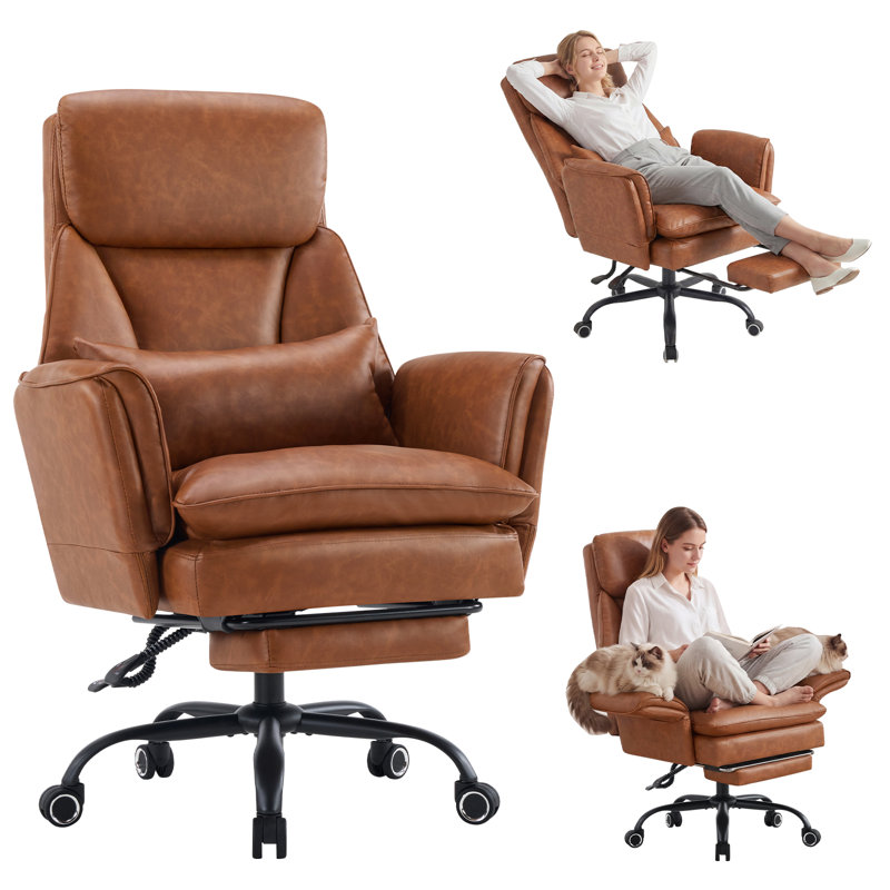 Ergonomic Reclining Office Chair with 180° Flip-Up Arms & Independent Lumbar Support – Heavy Duty Executive Gaming Chair with Retractable Footrest