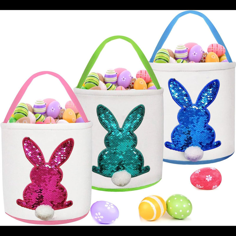 Paquet de 3 paniers à œufs de Pâques pour enfants, toile avec paniers de lapin de Pâques personnalisés