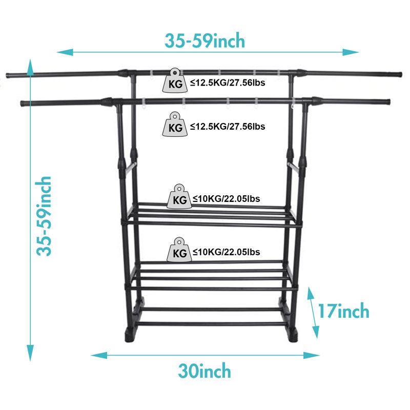 Latitude Run® 3 Layers Double Rail Clothes Rack
