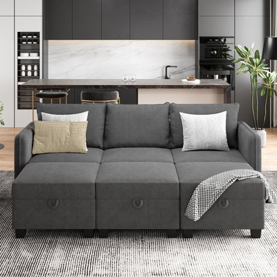 Canapé modulaire avec siège de rangement Canapé-lit modulaire 6 places Canapé modulaire pour le salon - Canapé modulaire en tissu de velours glacé Éponges douces et canapé à haut soutien avec 3 repose-pieds