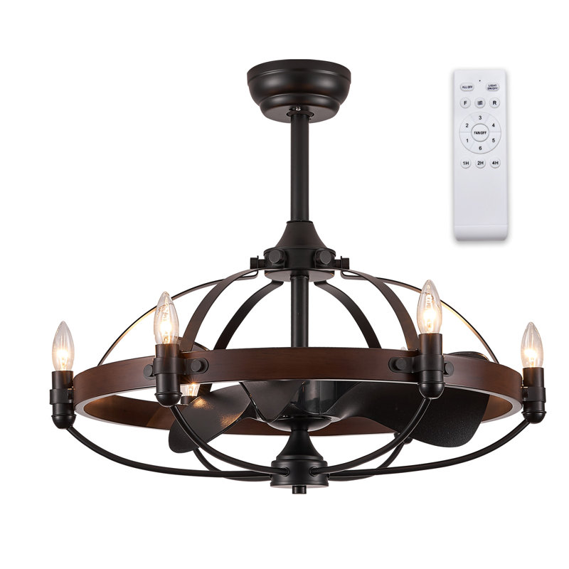 Cinta 27.17" Classic Black Caged Farmhouse Ceiling Fan With Light Kit And Remote Control, Dark Brown