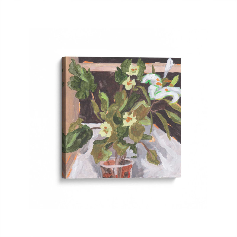 Olive Waves and White Blooms II by Melissa Wang Canvas Art Print, 12" H x 12" W