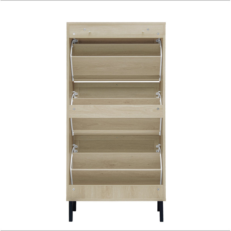 Étagère à chaussures en rotin 3 portes, armoire de rangement pour chaussures moderne autoportante, pour vestibule, Natural