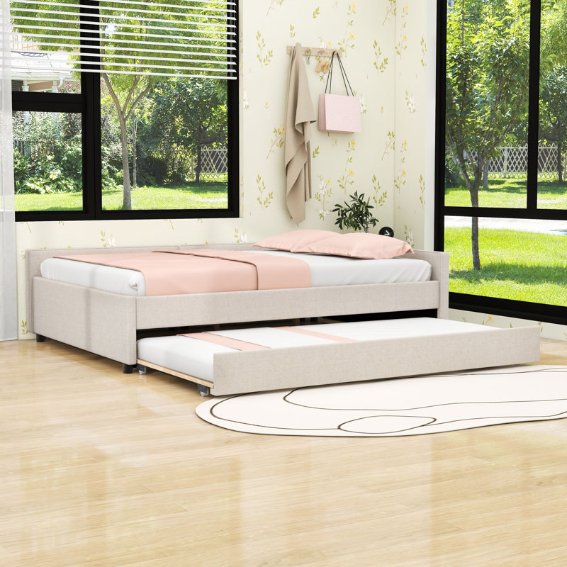 Upholstered Daybed with USB and Twin Trundle, Queen