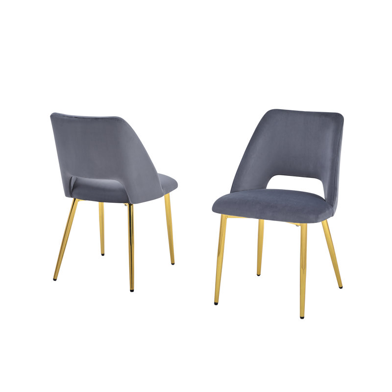Ivylynn Upholstered Side Chairs with Gold Chrome, Dark Gray Velvet