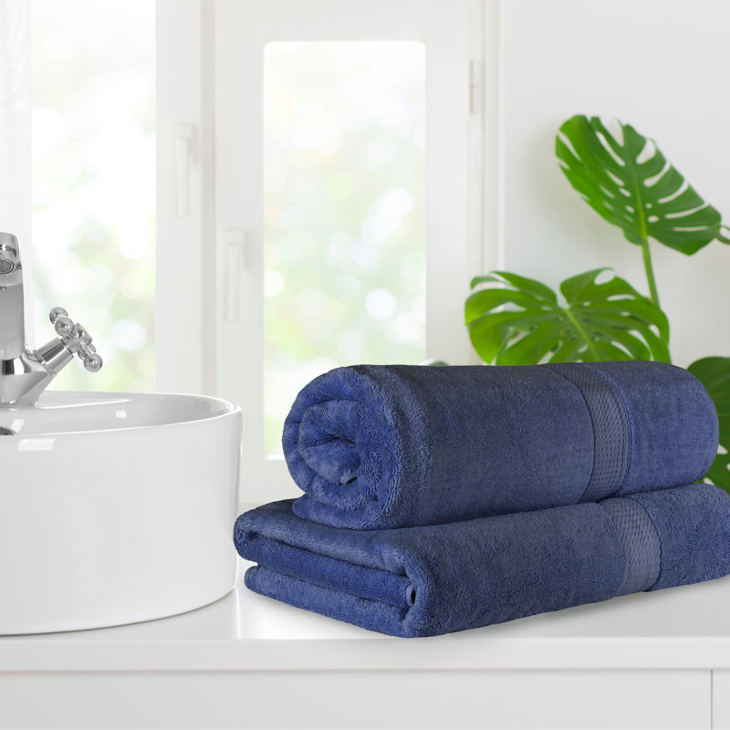 Renata 2 Piece 800 GSM Certified Egyptian Cotton Bath Sheet Set , Navy Blue
