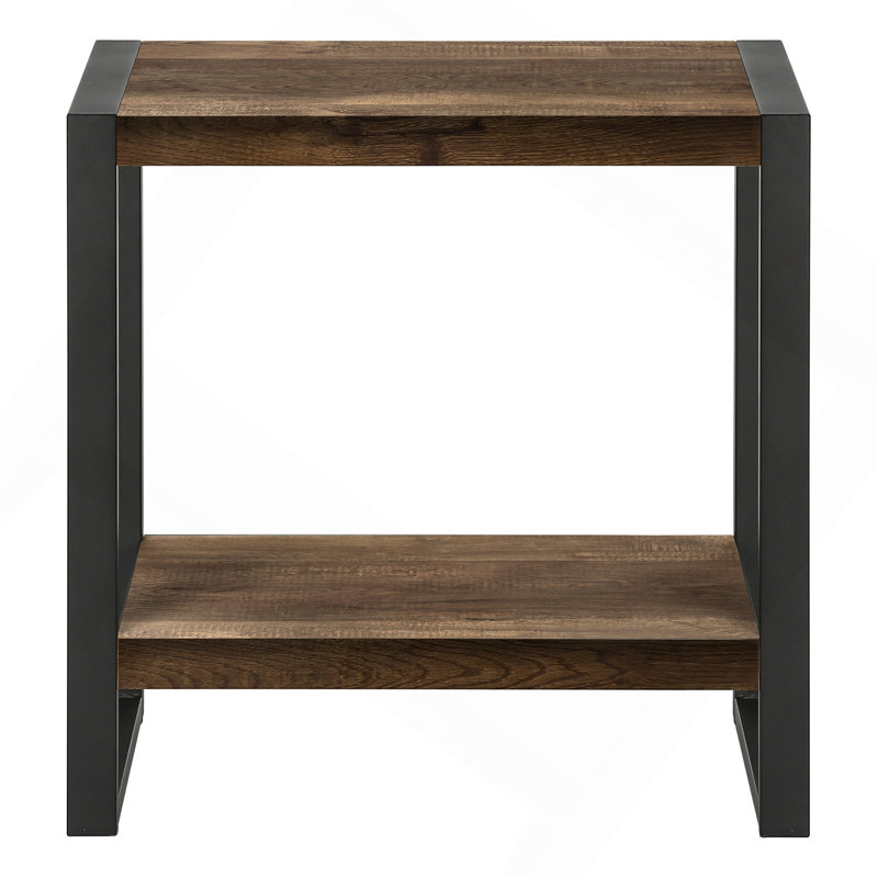 Table d'appoint, côté, bout, table de chevet, lampe, salon, chambre à coucher, stratifié brun, métal noir, industriel