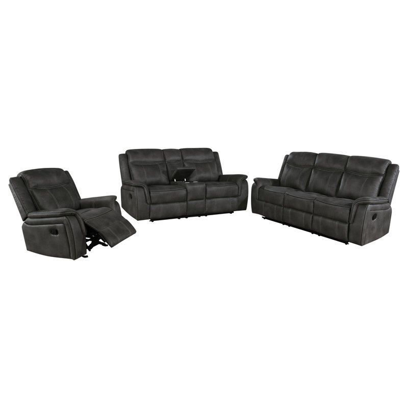 Franklin Charcoal 3-Piece Upholstered Reclining Sofa Set