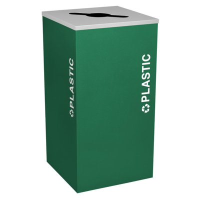 Kaleidoscope 24 Gallon Steel Commercial Trash And Recycling Bin | Color Coded For Each Trash And Recycling Stream | Customize Your Waste Station For Your Office, Lobby, School - Green Plastic
