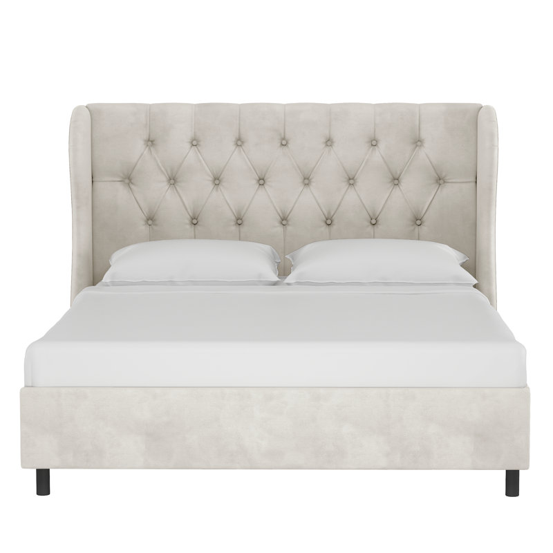 Azariah Upholstered Unfinished Wingback Bed, King, Bella Light Gray Performance Velvet