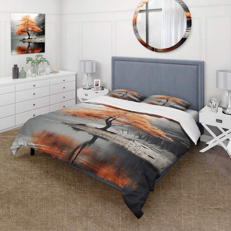 Ensemble de housse de couette en microfibre / polyester orange et gris Autumn Elegance II