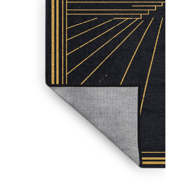 Machine Washable Wyndmoor New Years Modern & Contemporary Abstract Rug in Gray – Black Binding, 7x9