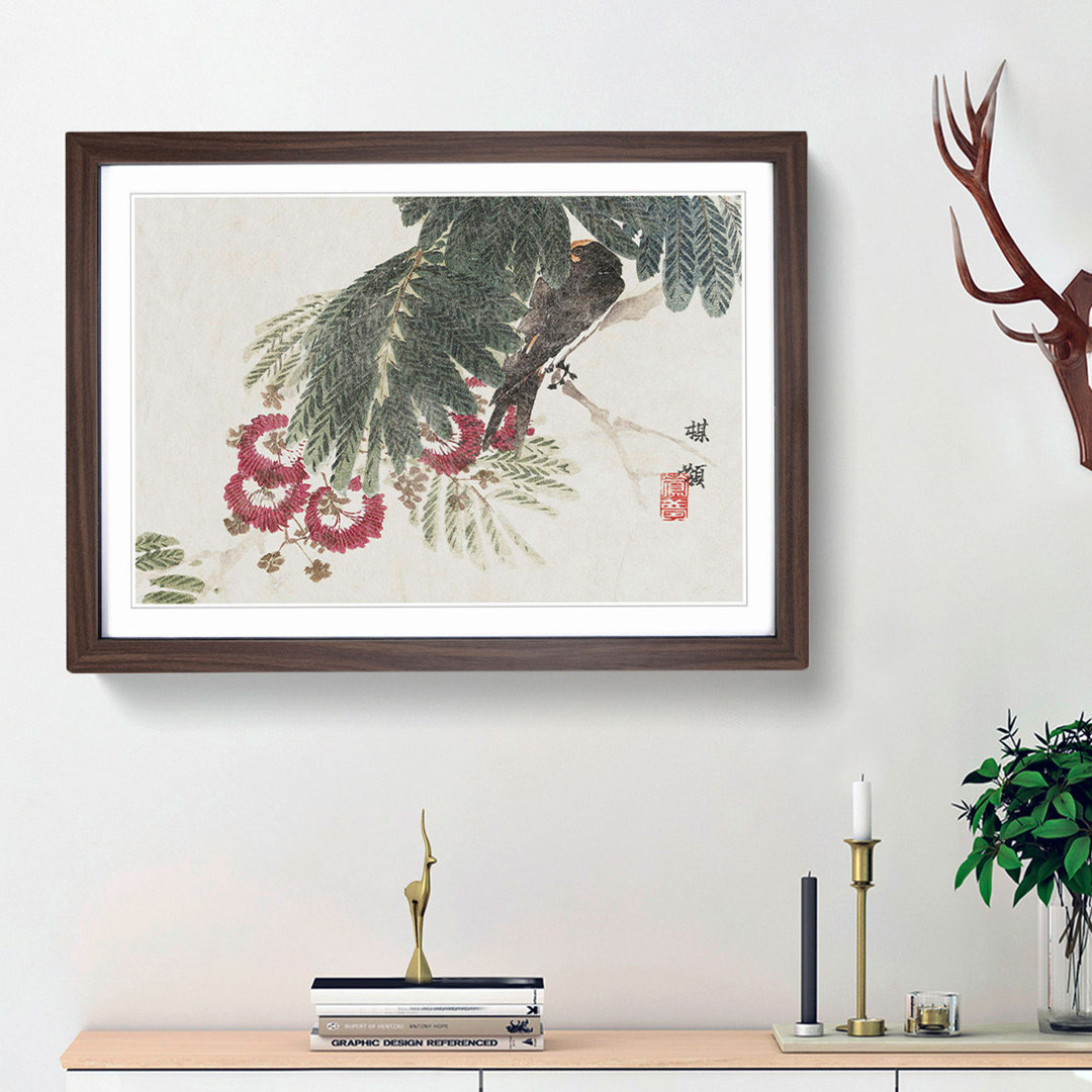 Bird Hiding in the Tree by Kono Bairei - Framed Print