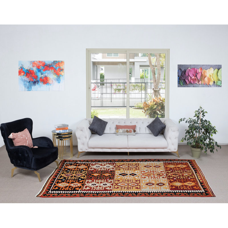 Tapis tissé à la main à motif géométrique tissé à la main 5,5 pi x 5,5 pi, tapis coloré, 100% laine