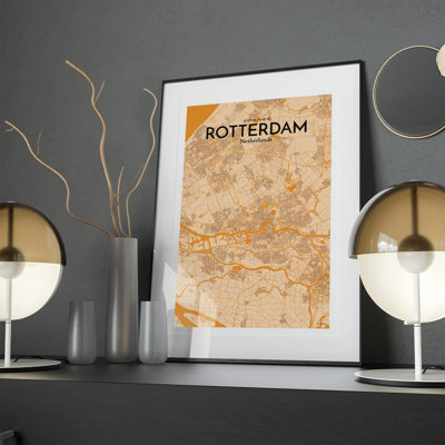 Rotterdam City Map in Vintage 1 Piece Wall Art